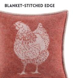 Chicken Pure Wool Cushion Cover - Reversible Terracotta Pillowcase 45 X 45cm/ 18 In - thumbnail 3