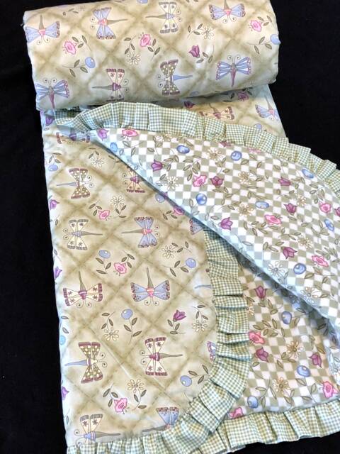 Sale Dragonfly Tenderberry Baby Crib Quilt, Discount, Assembled To Quilt Or Tie, Ruffled Edge, Green Pink Blue Purple Blanket, Flannel Black - image 1