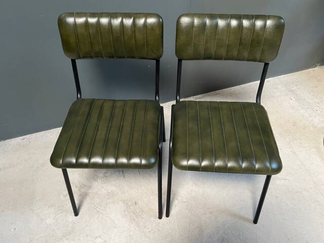Brand New Industrial Style Dining Chair With Ribbed Leather - Green - image 1