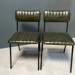 Brand New Industrial Style Dining Chair With Ribbed Leather - Green - thumbnail 4