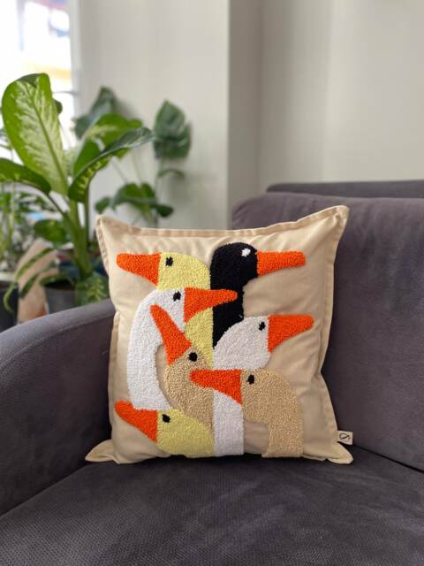 Punch Needle Embroidery Yellow Duck Pillow Cover , Hand Tufting Pillow, Case, Cushion - image 1