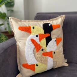 Punch Needle Embroidery Yellow Duck Pillow Cover , Hand Tufting Pillow, Case, Cushion - thumbnail 2
