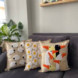 Punch Needle Embroidery Yellow Duck Pillow Cover , Hand Tufting Pillow, Case, Cushion - thumbnail 3