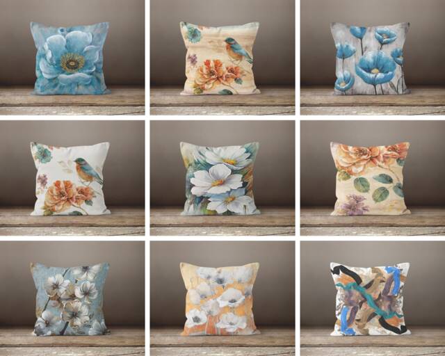 Turquoise Brown Cushion Cover/Art Deco Pillow Case/Home Decor Housewarming Decorative Throw Top/Floral Summer Trend - image 1