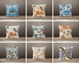 Turquoise Brown Cushion Cover/Art Deco Pillow Case/Home Decor Housewarming Decorative Throw Top/Floral Summer Trend