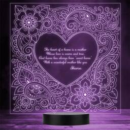 Flower Heart Mendhi Mother's Quote Personalised Gift Any Colour Led Night Light - thumbnail 1