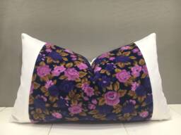 Floral Silk Ikat Pillow Cover, Handwoven Accent Cushion - 12x20 - thumbnail 1