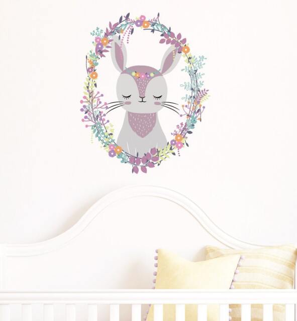 Woodland Wreath Rabbit Wall Sticker Decal - Nursery Stickers, Animal Decals, Home Decor, Baby Room, Art, Girl, Boy