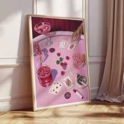 Casino Night Pink Wall Art, Poker Table Poster, Modern Gambling & Cocktail Print - thumbnail 2