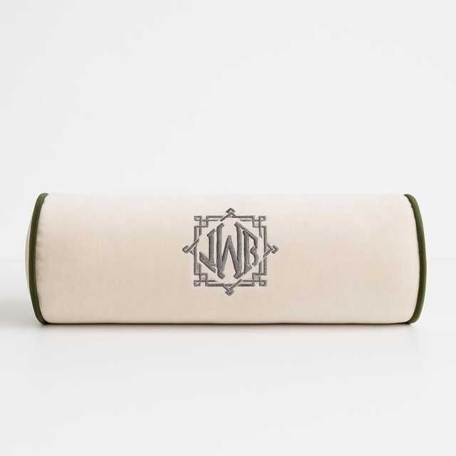 Monogrammed Bolster Luxury Velvet Pillow Custom Throw Cushion Embroidered Housewarming Gift Home Decor Master Bedroom Initials - image 1