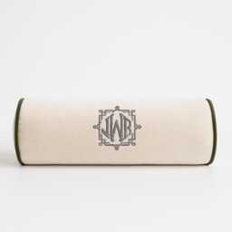 Monogrammed Bolster Luxury Velvet Pillow Custom Throw Cushion Embroidered Housewarming Gift Home Decor Master Bedroom Initials - thumbnail 1