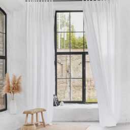 White Linen Curtain Panel - Semi Sheer Tab Top Drapes For Living Room, Bedroom Or Kitchen Soft Stonewashed Neutral Farmhouse Curtains - thumbnail 3