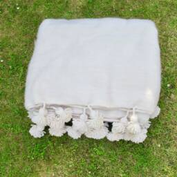 Luxury Hand Woven Throw/Bed Blanket Of Moroccan Berber Wool With Fluffy Tassels, Natural Undyed Wool, Cream -Zara -220x250cm Bedroom Interior - thumbnail 2