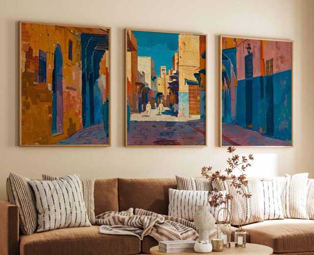Set Of 3 Marrakech Posters, Morocco Wall Art Prints, Souks Decor, Moroccan Travel Print, Bohemian Gift - image 1