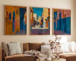 Set Of 3 Marrakech Posters, Morocco Wall Art Prints, Souks Decor, Moroccan Travel Print, Bohemian Gift - thumbnail 1