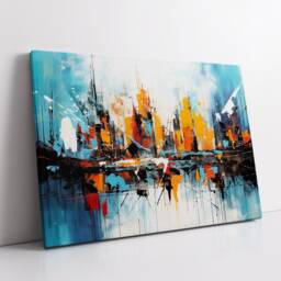 City Skyline Painting Paint Splash Wall Art, Framed Canvas Skyscraper Rainbow Colourful Poster Print, Home Kitchen Office Room Decor Gifts - thumbnail 2
