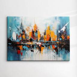 City Skyline Painting Paint Splash Wall Art, Framed Canvas Skyscraper Rainbow Colourful Poster Print, Home Kitchen Office Room Decor Gifts - thumbnail 3