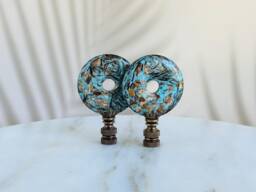 Ocean Ribbon Lamp Finials On Bronze Hardware in Turquoise With Coppery Detail - A Single Finial Or Matching Pair - thumbnail 1