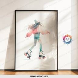 Roller Skating Wall Art - 3 Prints - Girls Bedroom Posters Watercolour Artwork Skate Print Girl Skates Decor Colourful - thumbnail 3