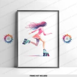 Roller Skating Wall Art - 3 Prints - Girls Bedroom Posters Watercolour Artwork Skate Print Girl Skates Decor Colourful - thumbnail 2