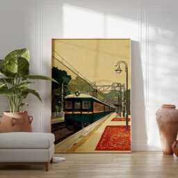 Vintage European Train Poster - Rural Station Illustration Travel Wall Art - thumbnail 3