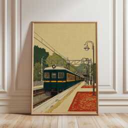 Vintage European Train Poster - Rural Station Illustration Travel Wall Art - thumbnail 1