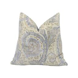 Colefax & Fowler - Cornelius Old Blue Evocative Paisley Velvet Designer Cushion Cover Handmade Throw Pillow Luxury Home Decor - thumbnail 1