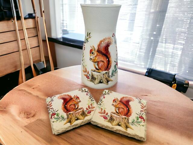 Squirrel Themed Flower Vase, Coasters, Gifts, Autumn Home Decor, Decor - image 1