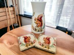 Squirrel Themed Flower Vase, Coasters, Gifts, Autumn Home Decor, Decor - thumbnail 1