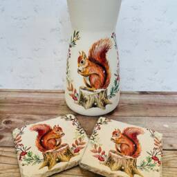Squirrel Themed Flower Vase, Coasters, Gifts, Autumn Home Decor, Decor - thumbnail 3