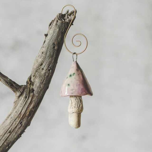 Swamp Mushroom Christmas Ornament - Pottery Woodland Tree Decor - image 1