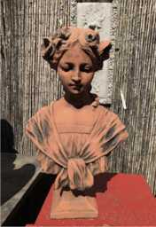 French Bust Terracotta Stoneware Female Classic Lady Garden Statue Figure Girl