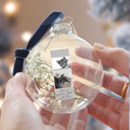 Personalised Cat Mum Photo Bauble Decoration With Dried Gypsophila