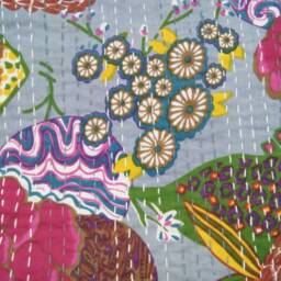 Indian Handmade Pure Cotton Kantha Quilt Blanket Gudri, Bedspread, Bedcover, Coverlet Size-Multi - thumbnail 4