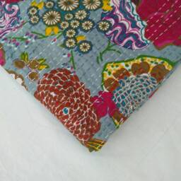 Indian Handmade Pure Cotton Kantha Quilt Blanket Gudri, Bedspread, Bedcover, Coverlet Size-Multi - thumbnail 2