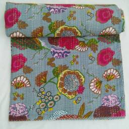 Indian Handmade Pure Cotton Kantha Quilt Blanket Gudri, Bedspread, Bedcover, Coverlet Size-Multi - thumbnail 3
