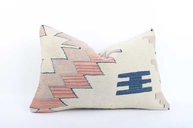 Handwoven Kilim Pillow Cover Colorful Geometric Wool Cushion - 16x24 - image 1