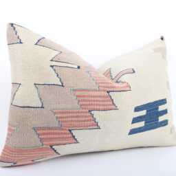 Handwoven Kilim Pillow Cover Colorful Geometric Wool Cushion - 16x24 - thumbnail 3