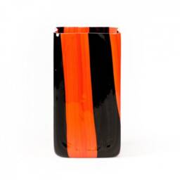 striped Murano Glass Vase Black & Orange Venetian Decor - thumbnail 2