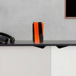 striped Murano Glass Vase Black & Orange Venetian Decor - thumbnail 3