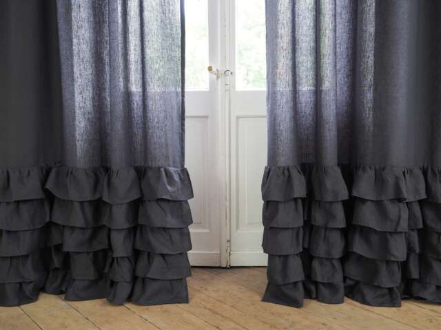 Linen Ruffled Curtain Panel Made Of Medium Linen - 160 G/M2. Can Also Be Used As A Shower Curtain - image 1