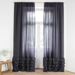 Linen Ruffled Curtain Panel Made Of Medium Linen - 160 G/M2. Can Also Be Used As A Shower Curtain - thumbnail 2