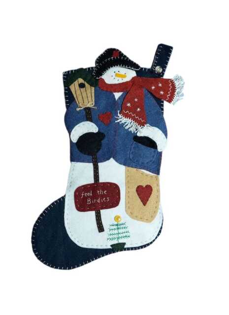 Sale Vintage Bucilla Christmas Stocking Finished, Blue Stocking, Snowman - image 1