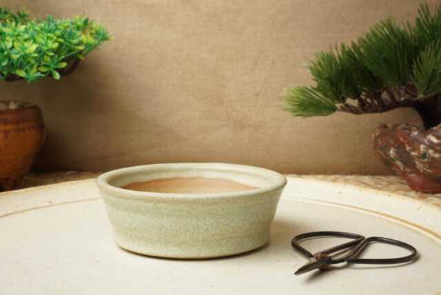 Handmade Green Mame Bonsai Pot. 9.5cm Diameter, 3cm High. G2486.2 - image 1
