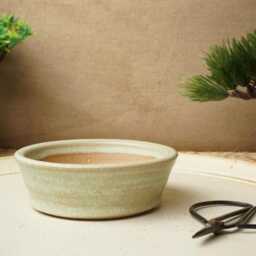 Handmade Green Mame Bonsai Pot. 9.5cm Diameter, 3cm High. G2486.2 - thumbnail 2