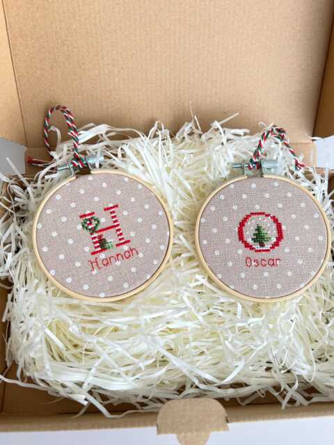 Personalized Christmas Cross Stitch Ornaments, Custom Embroidery Letter With Name - image 1
