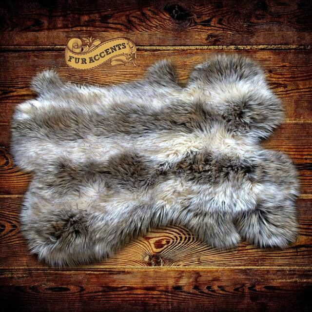 Gray & Off White Faux Fur Area Rug - Pelt Shape, Handmade Usa - image 1