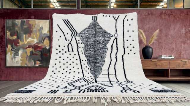 Adorable White & Black Modern Moroccan Rug From Azilal Rug - image 1
