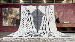 Adorable White & Black Modern Moroccan Rug From Azilal Rug - thumbnail 1