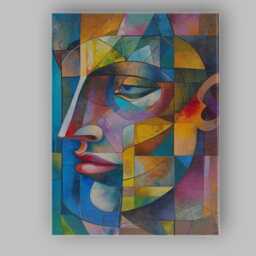 Colourful Cubist Woman Side Profile Geometric Abstract Portrait Canvas Wall Art Print Decor Picture Ready To Hang - thumbnail 1